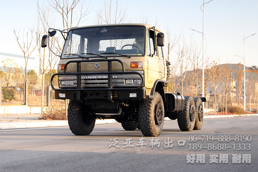 东风六驱舵灰色越野卡车底盘_东风6x6越野专用车底盘、东风排半驾驶室越野载货车底盘